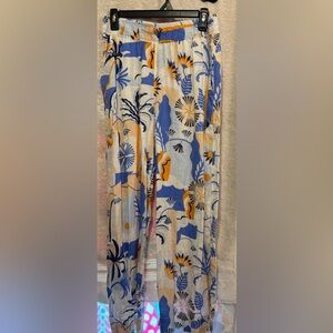 Nicole Miller Blue and Cream Linen Pants